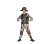 My Other Me Déguisement de soldat de l'armée pour enfant unisexe vert et marron avec chemise, gilet, chapeau, ceinture, grenade et talkie-walkie Taille 5-6 ans Marche à l'aventure style militaire