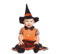 My Other Me Déguisement de sorcière pour bébé fille en orange et noir avec chapeau et robe taille 7-12 mois. Une touche magique pour Halloween
