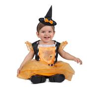 My Other Me Déguisement de sorcière pour bébé fille, taille 12-24 mois. Comprend une robe orange et noire avec tulle et paillettes et bandeau avec chapeau et nœud assortis. Charme coquine libérant la