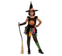 My Other Me Déguisement de sorcière pour fille avec robe, chapeau, manchons et jambières en orange et noir, taille 10-12 ans. Réveillez la magie à chaque étape d'Halloween