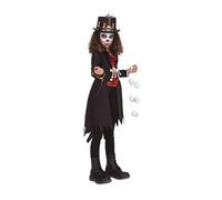 My Other Me Déguisement de sorcière vaudou pour fille, taille 10-12 ans, comprend une longue veste asymétrique avec imprimé tête de mort dans le dos, un gilet rouge, un collier en os, un bracelet, un