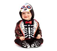 My Other Me Déguisement de squelette coloré pour bébé unisexe avec body, capuche et chaussons taille 0-6 mois. Réveillez le côté le plus sympathique du jour des morts
