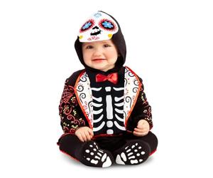 My Other Me Déguisement de squelette du jour des morts pour bébé unisexe avec body, capuche et chaussons en couleur taille 12-24 mois. Parfait pour un jour d'Halloween adorable et coloré