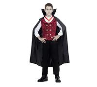 My Other Me Déguisement de vampire pour enfant avec cape, gilet avec chemise, collier et pantalon en noir et rouge, taille 3-4 ans. Vivez la nuit d'Halloween dans un style classique