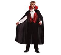 My Other Me Déguisement de vampire pour homme, taille S. Comprend un gilet rouge avec une chemise blanche intégrée avec col jabot et poignets froncés, un pantalon noir et une cape noire avec col rouge