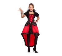 My Other Me Déguisement de vampiresse pour femme adulte en noir et rouge avec robe à col montant et collier ras du cou taille ML. Ajoute une touche de mystère à la soirée d'Halloween
