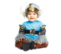 My Other Me Déguisement de viking pour bébé garçon en bleu et gris avec casque, chemise, ceinture, pantalon et chaussons taille 0-6 mois. Pour les petits explorateurs du Nord.
