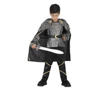 My Other Me Déguisement de viking pour enfant, taille 10-12 ans. Comprend une cape noire avec boutons-pression dorés, un col et des manchons en fausse fourrure, une tunique grise avec clous