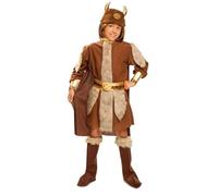 My Other Me Déguisement de viking pour enfant, taille 10-12 ans. Comprend une robe avec cape marron et des détails en fausse fourrure, une ceinture et des poignets dorés, un couvre-bottes et un casque