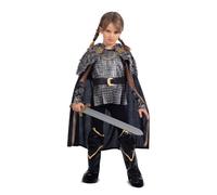 My Other Me Déguisement de viking pour fille, taille 5-6 ans. Comprend une cape noire avec boutons-pression dorés, un col et des manchons en fausse fourrure, une tunique grise avec clous métalliques
