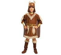 My Other Me Déguisement de viking pour fille, taille 5-6 ans, comprend une robe avec cape marron et des détails en fausse fourrure, une ceinture et des poignets dorés, un couvre-bottes et un casque