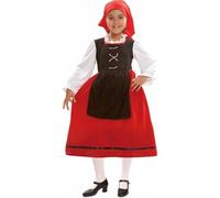 My Other Me Déguisement de villageois pour fille avec foulard, corsage à manches et jupe avec tablier en rouge et noir, taille 10-12 ans. Parfait pour revivre des contes d'autrefois