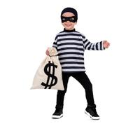 My Other Me Déguisement de voleur unisexe avec bonnet, masque, t-shirt et sac d'argent en noir et blanc, taille 5-6 ans, parfait pour les petites aventures de détective