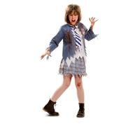 My Other Me Déguisement de zombie pour fille avec chemise avec veste, jupe et cravate en bleu et blanc, taille 7-9 ans. Parfait pour une fête d'horreur inoubliable