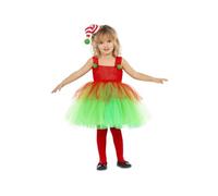 My Other Me Déguisement d'elfe rouge et vert pour fille avec robe et bandeau, taille 5-6 ans. Parfait pour briller avec charme de Noël à n'importe quelle fête d'enfant
