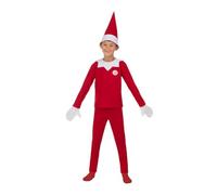 My Other Me Déguisement d'elfe scout pour enfant avec bonnet, t-shirt, moufles et pantalon en blanc et rouge, taille 7-9 ans. Parfait pour recréer un conte de Noël magique et coquin.