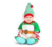 My Other Me Déguisement d'elfe unisexe avec bonnet avec oreilles, combinaison et chaussons en vert et blanc, taille 12-24 mois. Parfait pour capturer le sourire de Noël.