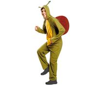 My Other Me Déguisement d'escargot pour homme, taille M-L. Comprend une combinaison verte à capuche avec yeux tentacules et un sac à dos carapace rouge. Transformez votre look avec ce costume amusant