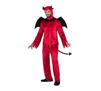 My Other Me Déguisement diable pour homme, taille M. Comprend un bonnet à cornes noires, des ailes noires à rayures, une chemise et un pantalon rouge avec queue pointue noire. Pour les petits qui