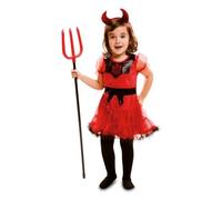 My Other Me Déguisement diablesa pour bébé fille, taille 12-24 mois. Comprend une robe rouge et noire à volants et des manches courtes bouffantes en maille et un bandeau rouge avec cornes rembourrées.