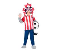 My Other Me Déguisement d'Indi Football Atlético de Madrid pour enfant unisexe avec bonnet, t-shirt, pantalon, queue et couvre-bottes en rouge et bleu, taille 7-9 ans. Parfait pour les fêtes sportives