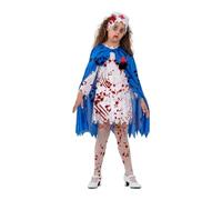My Other Me Déguisement d'infirmière effrayante pour fille avec coiffe, cape et robe avec tablier en bleu et blanc, taille 5-6 ans. Effrayez tout le monde avec votre touche sinistre et charmante