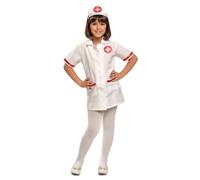 My Other Me Déguisement d'infirmière pour fille avec coiffe et robe en blanc et rouge, taille 7-9 ans. Parfait pour jouer à sauver la journée avec style enfantin
