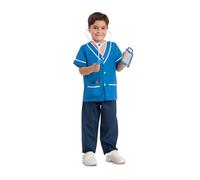 My Other Me Déguisement d'infirmière unisexe pour enfant, taille 3-5 ans, comprenant une chemise bleue avec listes blanches, un pantalon, un stéthoscope, une seringue, une carte d'identité et une