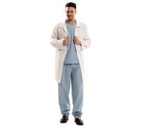 My Other Me Déguisement Docteur pour homme, taille M-L, comprend une chemise et un pantalon bleu clair de type opératoire et une longue robe blanche avec boutons sur le devant et poches.