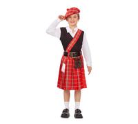 My Other Me Déguisement écossais unisexe pour enfant avec béret, chemise, manteau, ceinture et jupe avec sac noir et blanc, taille 10-12 ans. Transportez votre petit dans les hautes terres !