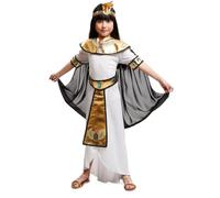 My Other Me Déguisement égyptien pour fille, taille 7-9 ans. Comprend un bandeau avec cobra, une tunique blanche avec ceinture et pagne dorés, un col doré avec cape noire et des bracelets dorés avec