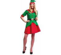 My Other Me Déguisement Elfe pour femme adulte avec chemise avec ceinture, jupe, bas et chapeau en rouge et vert, taille S. Vivez la magie de la forêt dans chaque recoin