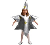 My Other Me Déguisement étoile unisexe pour enfant, taille 7-9 ans, comprend une robe en forme d'étoile argentée à 5 branches et un bonnet conique sixième pointe.