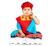 My Other Me Déguisement Frida Kahlo pour bébé, taille 7-12 mois. Comprend une coiffe avec des roses rouges, un châle bleu, un t-shirt rouge avec détails et une jupe à fleurs. Mini peintre rayonnant de