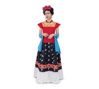 My Other Me Déguisement Frida Kahlo pour femme, taille M-L. Comprend un châle bleu, un t-shirt rouge avec détails floraux et une jupe noire avec fleurs et volants. Licence officielle Frida Kahlo.