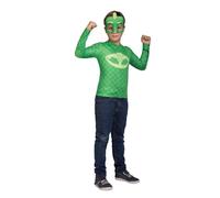 My Other Me Déguisement Gekko Pyjamasques pour enfant vert avec t-shirt et masque, taille 7-8 ans, parfait pour les petites aventures reptiliennes à la maison
