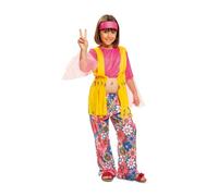 My Other Me Déguisement hippie pour fille avec bandeau, haut avec gilet et pantalon dans les tons rose et jaune, taille 7-9 ans, vibre au rythme de l'amour et de la paix à chaque fête