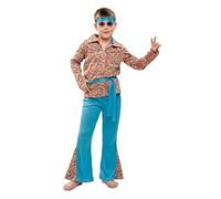 My Other Me Déguisement hippie pour garçon, taille 3-4 ans. Comprend une chemise colorée avec imprimé psychédélique, un pantalon bleu, un bandeau et une ceinture. Couleurs vives marquant un rythme