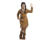 My Other Me Déguisement indien pour fille, taille 10-12 ans. Comprend un bandeau, une robe marron à franges et des détails bleus, une ceinture avec plumes et des guêtres marron.