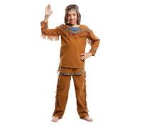 My Other Me Déguisement indien pour garçon, taille 10-12 ans, comprend un ensemble marron avec franges et des détails de motifs tribaux, composé d'une chemise à manches longues et d'un pantalon, avec