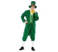 My Other Me Déguisement irlandais pour homme, taille M-L. Comprend un nœud papillon jaune, un plastron à carreaux, une veste verte avec poches, un pantalon bouffant et un chapeau vert avec ruban