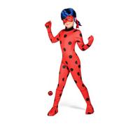 My Other Me Déguisement Ladybug pour fille avec combinaison, gants, couvre-bottes, masque, perruque, yo-yo et boucles d'oreilles en rouge et noir, taille 4-5 ans. Aventure assurée à chaque saut