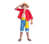 My Other Me Déguisement Luffy pour enfant en rouge et bleu avec chapeau, veste, t-shirt, ceinture et pantalon, taille 7-9 ans. Partez pour la grande aventure pirate