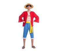 My Other Me Déguisement Luffy pour homme adulte avec chapeau, veste, t-shirt, ceinture et pantalon en rouge et bleu, taille M. Parfait pour conquérir les sept mers dans un style unique