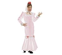 My Other Me Déguisement madrilène pour fille, taille 5-6 ans. Comprend une robe blanche à pois rose, des volants en dentelle et des nœuds décoratifs, un sac assorti, un foulard et un châle.