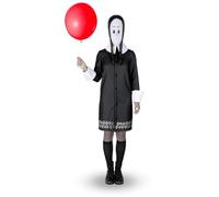 My Other Me Déguisement Mercredi Addams pour femme adulte avec robe et masque en noir, taille ML, laissez votre côté sombre briller à Halloween.