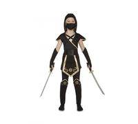 My Other Me Déguisement Ninja pour fille 10-12 ans. Comprend une robe et une capuche, une ceinture, des guêtres, un masque et des manchons de couleur noire avec détails dorés. Noir intense mettant en