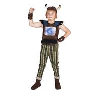 My Other Me Déguisement pour enfant Crogar Zak Storm avec casque avec perruque, gilet avec épaulettes et bouclier, bracelets, ceinture avec sac, pantalon, bouton et couvre-bottes en marron et vert