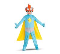 My Other Me Déguisement pour enfant Kid Kazoom jaune et bleu avec bonnet, cagoule, combinaison, cape, couvre-bottes, gants et brassards taille 6-7 ans. Réveillez le héros qui vous entoure.