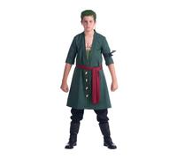 My Other Me Déguisement pour enfant Roronoa Zoro vert avec crème pour les cheveux, boucles d'oreilles, veste, mouchoir, ceinture et pantalon, taille 7-9 ans. Vent en poupe vers l'aventure épique